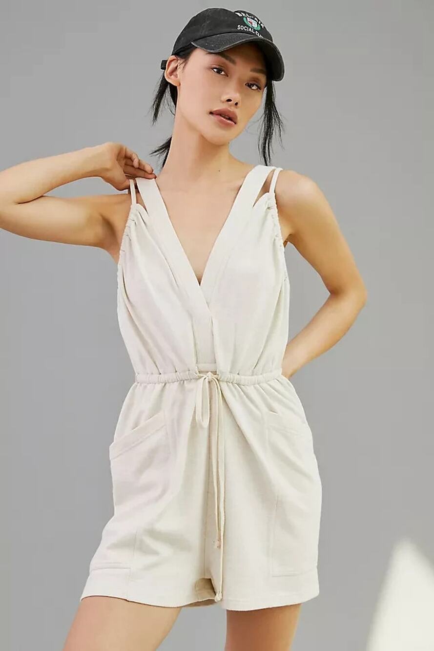 Anthropologie Daily Practice The Playa Del Amore Romper Light Sand Beige XS
